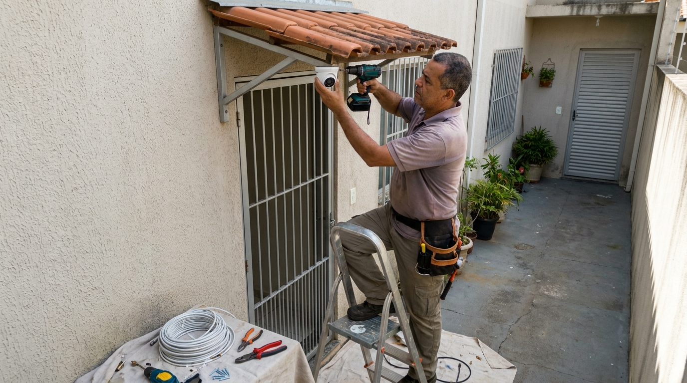 Eletricista instalando cameras de seguranca em Botucatu‑SP