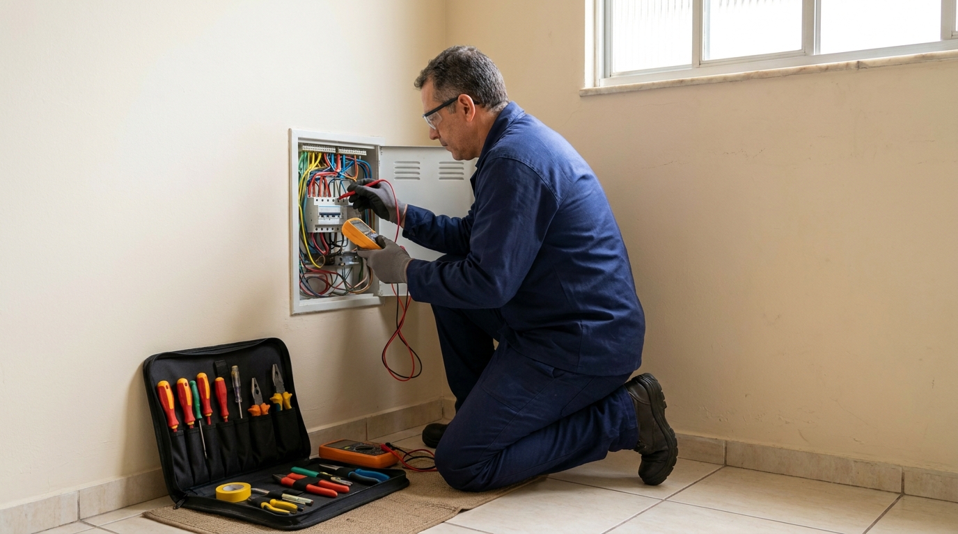 Eletricista atendendo em residência em Botucatu‑SP