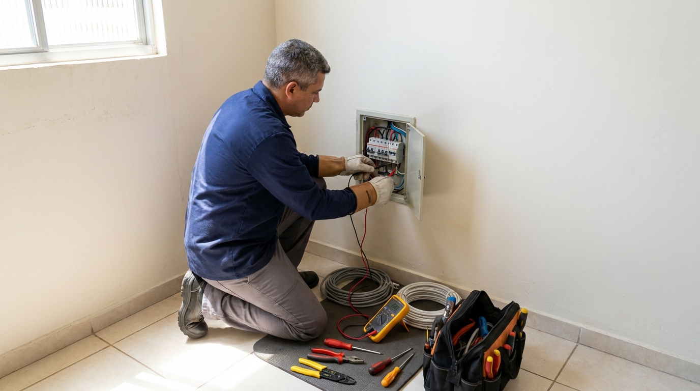 Eletricista realizando manutencao em Botucatu‑SP