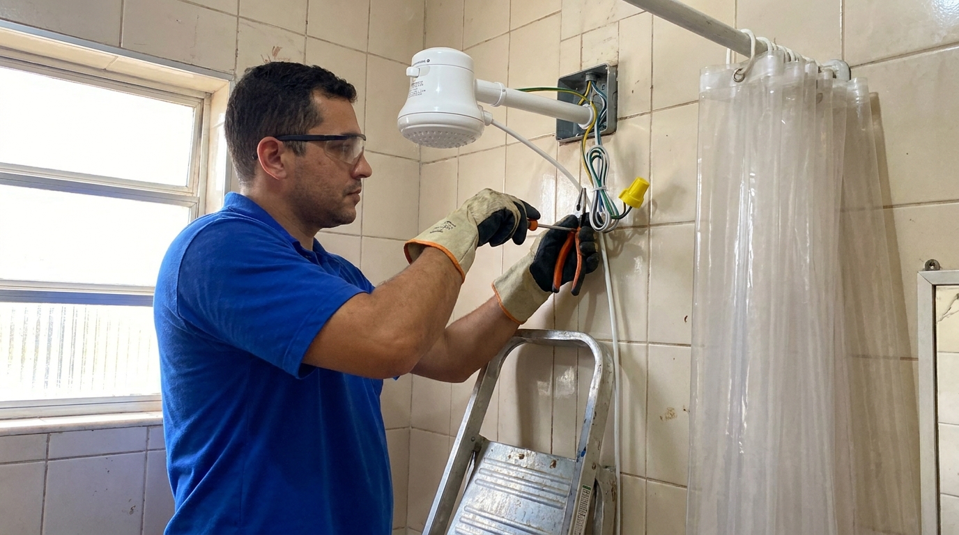Instalacao de chuveiro eletrico residencial em Botucatu‑SP