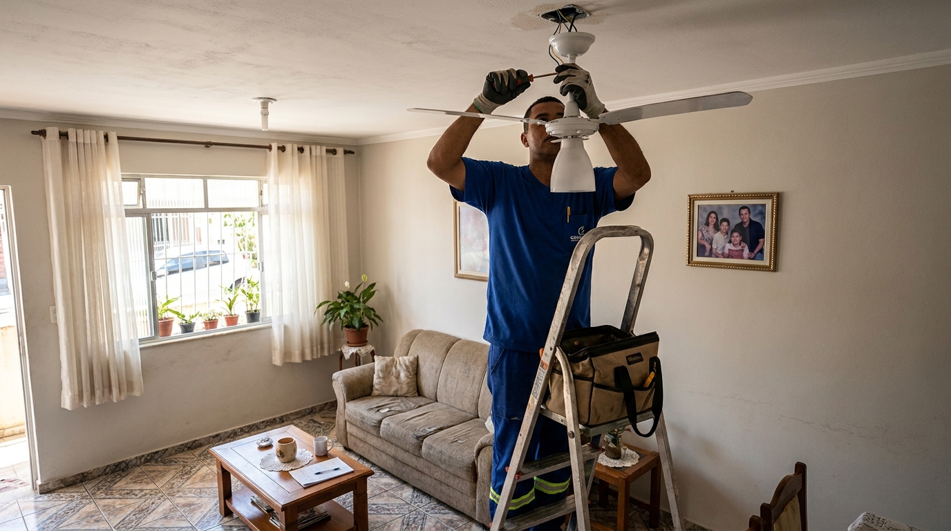 Instalacao de ventilador de teto residencial em Botucatu‑SP